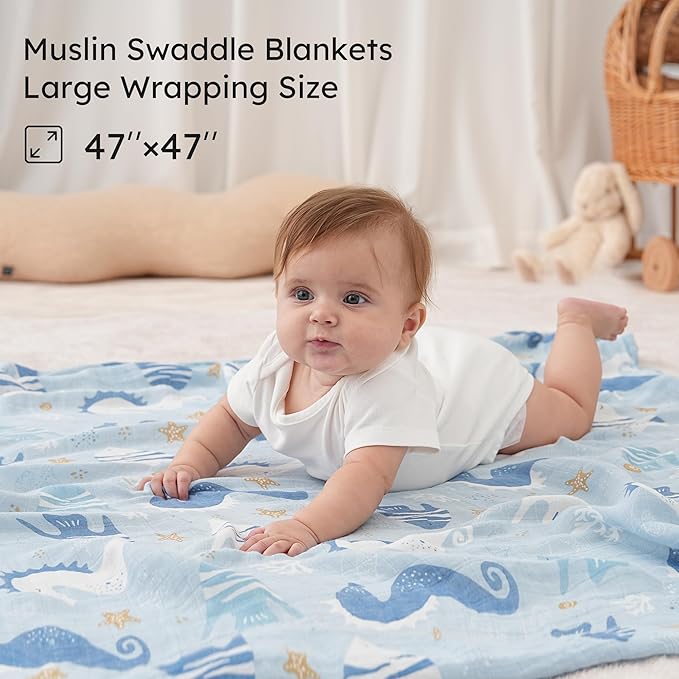 Yoofoss Muslin Swaddle Blankets, Organic Baby Blankets, 47 x 47 Inches Receiving Blanket for Baby Boys and Girls, Baby Essentials for Newborns Soft Breathable