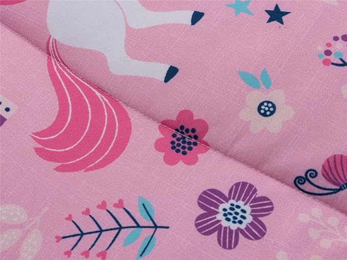 NTBED Unicorn Printed Zipper Bedding Sets Twin Lightweight Microfiber Floral Comforter Set with Fitted Sheet Pillow Covers,Pink