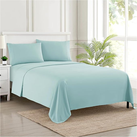 Twin XL Sheets - Breathable Luxury Sheets with Full Elastic & Secure Corner Straps Built In - 1800 Supreme Collection Extra Soft Deep Pocket Bedding Set, Sheet Set, Twin XL, Light Blue
