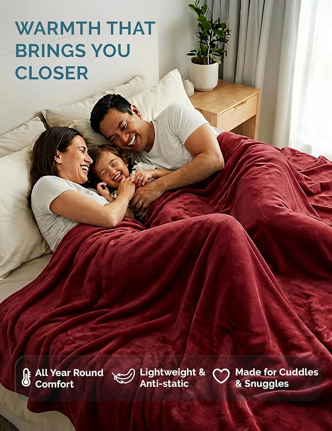 Casa Platino Fleece Blanket Twin Size – 300 GSM Dark Red Fleece Throw for Bed or Couch – Soft Cozy Warm Winter Blanket for Bed, Fuzzy Plush Elegant for Kids, Men & Women - 68x90 Inch