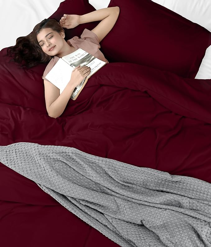 Utopia Bedding Duvet Cover King Size - 3 Piece with Zipper Closure - 1 Comforter Cover 104X90 Inches & 2 Pillow Shams 20X36 Inches (Burgundy) Comforter Not Included
