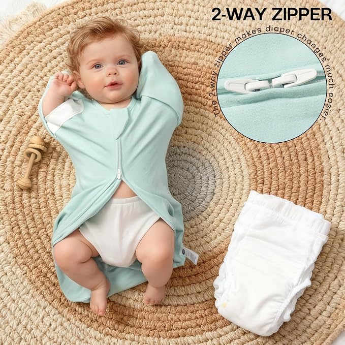 MEXXI Swaddle Baby Sleep Sack With Arms Up, 2 Pack Baby Transitional Swaddle with Double Zipper,0.5 TOG