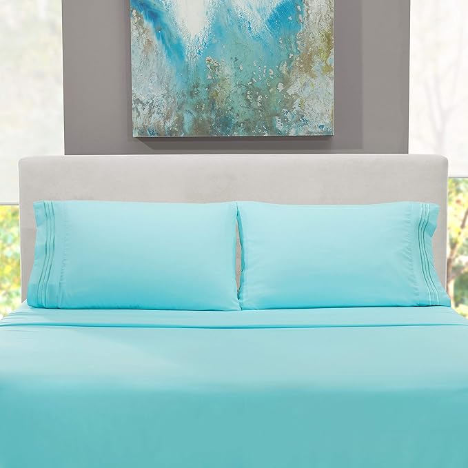 Nestl Full XL Sheet Set - Luxury 1800 Ultra-Soft Microfiber Full Extra Long Bed Sheets - Double Brushed - Deep Pockets - Easy Fit - 4 Piece Set - Bedding Sheets & Pillowcases (Full XL, Light Blue)
