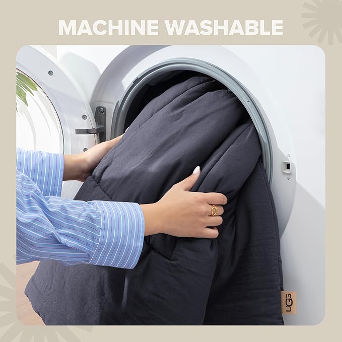 UGG Leonora Comforter Set with 2 Pillow Shams Lightweight Down Alternative Blanket Reversible Cozy Warm All Season Washable and Hypoallergenic Bedding Set, Full/Queen, Navy Blue
