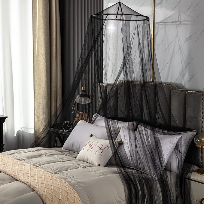 VISATOR Mosquito Net Bed Canopy for Girls,King Canopy Bed Curtains Queen Size from Ceiling,Dome Mosquito Netting Bed Tent Twin Girls Canopy Bed Decor for Baby Crib,Kid Bed and Adult Beds (Black Dome)