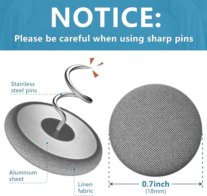 Flax Covered Button Twist Pins - for Bed Skirts Pins,Sofa,Upholstery,Armchair Caddies, Armrest Covers, Slipcovers (12, Middle Gray)