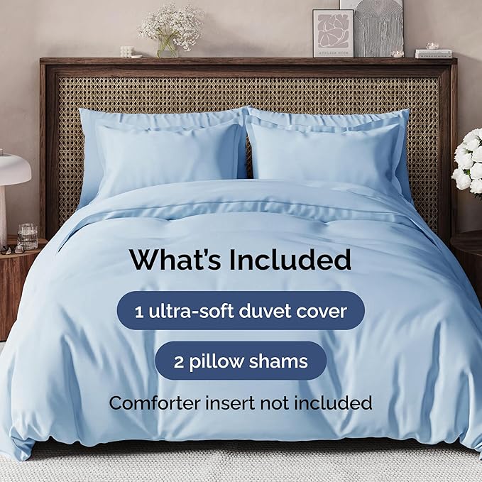 Duvet Cover King Size - Extra Soft King Size Duvet Cover - Lightweight, Breathable & Cozy - Easy Care & Fade Free w/ Zipper Closures & Ties - 104" x 90" Inches - (Sky Blue) Comforter Not Included