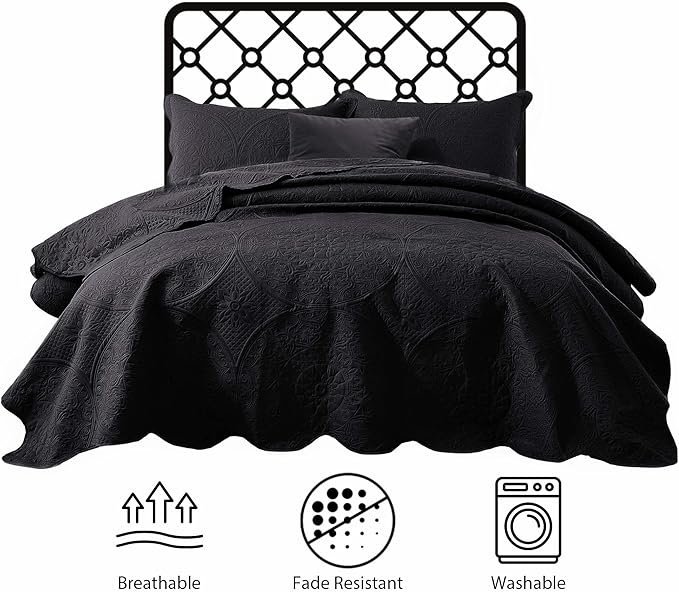 IR Imperial Rooms 10 Pack Twin Quilt Bedding Set (68" x 86") - Bulk Wholesale for Hotels, Guest Bedroom & Airbnbs - Lightweight Microfiber Reversible Floral Embossed Quilts Bedspreads (Black)