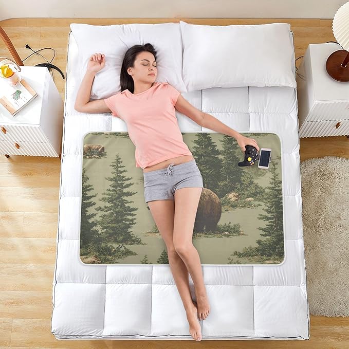 Waterproof Bed Pad Reusable Changing Pad Toddler Mattress Protector Large Pee Pad Baby Diaper Pad Soft Washable Liner Forest Brown Bears Green