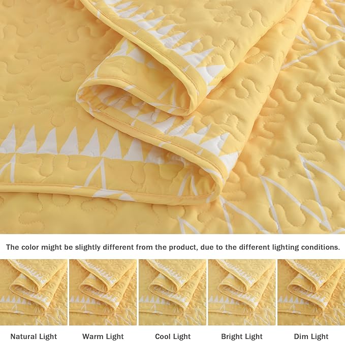 Andency Yellow California King Quilt Set, 3 Pieces Boho Lightweight Soft Striped Cal King Bedspread for All Season (112"x104"), Printed Bohemian Microfiber Reversible Coverlet Comforter Sets