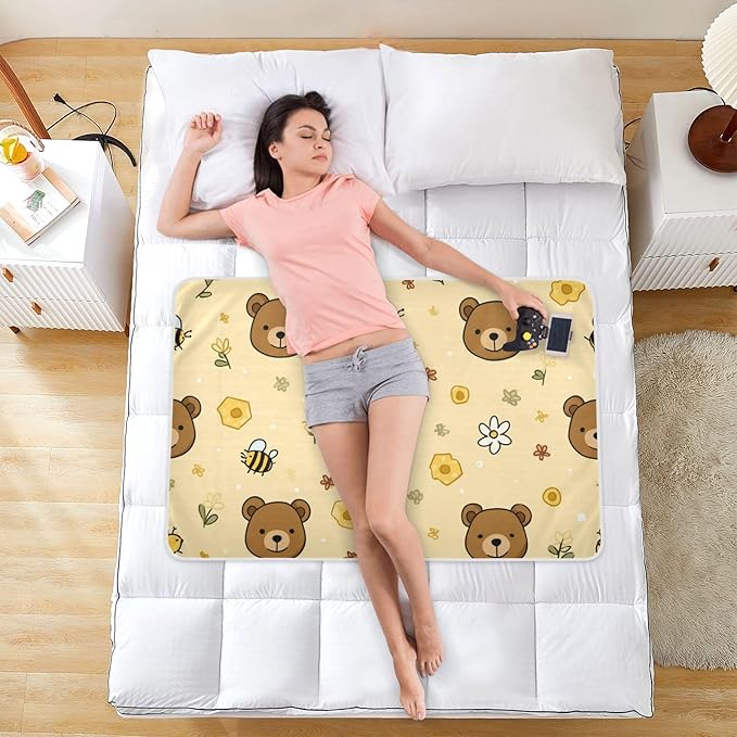 Waterproof Bed Pad Reusable Changing Pad Toddler Mattress Protector Large Pee Pad Baby Diaper Pad Soft Washable Liner Brown Bear Bees Honey Yellow
