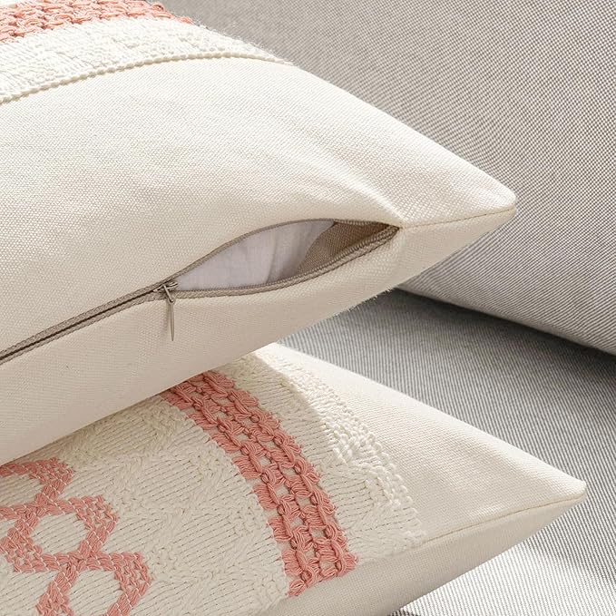 MIULEE Set of 2 Coral Red Boho Valentines Decorative Pillow Covers 18x18 Inch Farmhouse Rustic Couch Throw Pillows Modern Spring Cotton Cushion Covers Cute Macrame Woven Home Decor for Bed Sofa Chair
