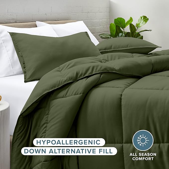 Bare Home Comforter Set - Oversized Queen Size - Ultra-Soft - Goose Down Alternative - Premium 1800 Series - All Season Warmth (Oversized Queen, Cypress)