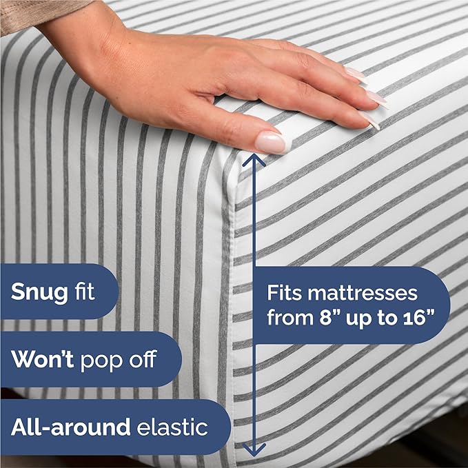 King 6 Piece Sheet Set - Comfy Breathable & Cooling - Soft Hotel Luxury Bedding Set with 8-16 Inch Deep Pockets - 1 Flat & 1 Fitted Sheet & 4 Pillowcases - Wrinkle Free & Easy Care - Grey Stripes 2