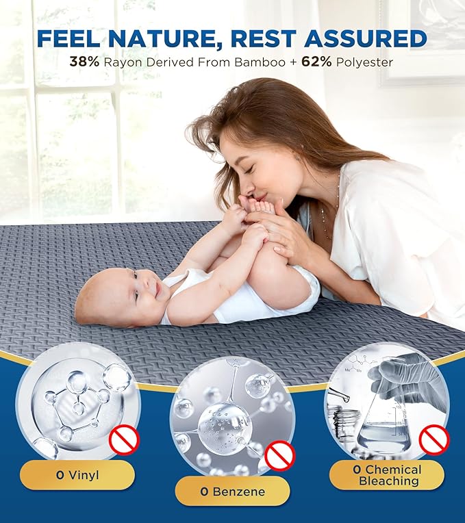 Premium 100% Waterproof King Mattress Protector, Breathable Cooling 3D Air Fabric Mattress Cover, Hypoallergenic Noiseless Bed Cover Vinyl Free, 8-21'' Deep Pocket (Gray)