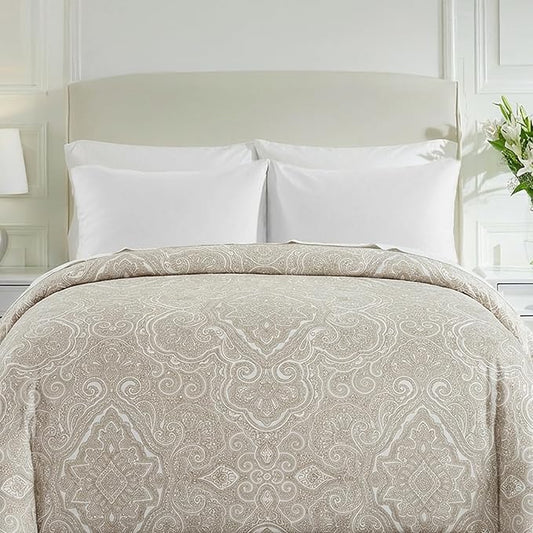 California Design Den 100% Cotton Duvet Cover King Only, Premium 400 Thread Count Sateen, King Size Duvet Cover Cotton with Button Closure & Corner Ties (Paisley Beige)