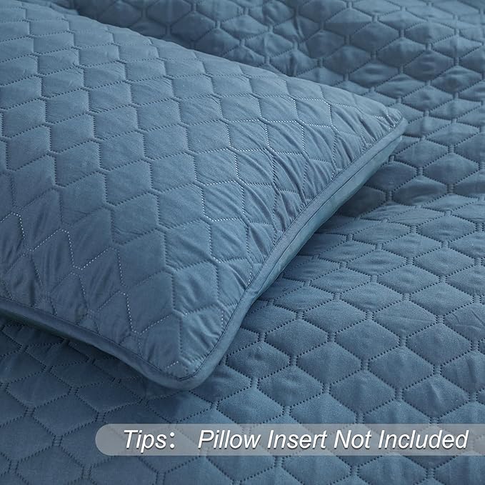 Exclusivo Mezcla Reversible King Size Quilt Bedding Set with Pillow Shams, Lightweight Quilts King Size, Soft Bedspreads Bed Coverlets for All Seasons - (Grayish Blue, 104"x96")