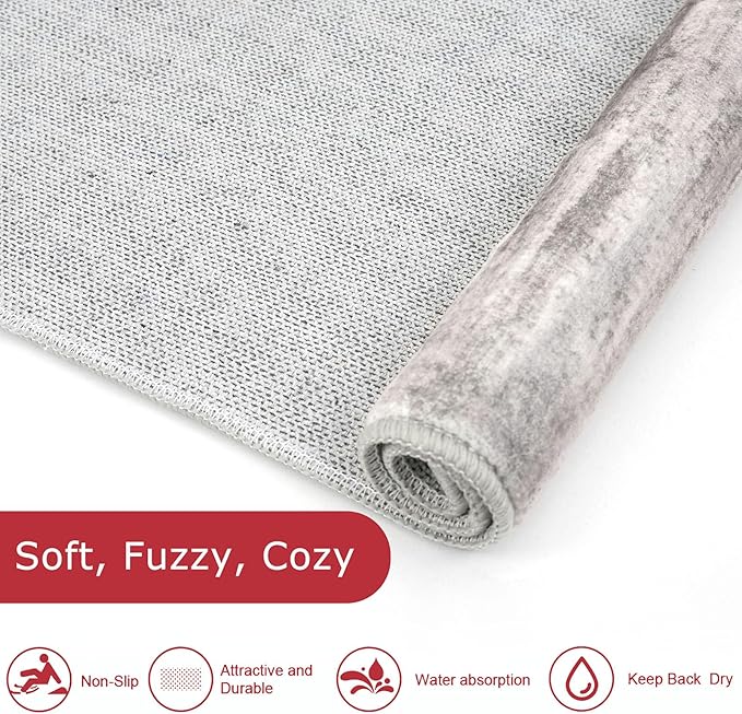 KOZYFLY Modern Abstract Washable Rug Runner 2x8 Hallway Runner Rug Non-Slip Soft Kitchen Runner Rugs, Print Grey-Beige Striped Carpet Runner for Entryway Bathroom Laundry Room Foyer