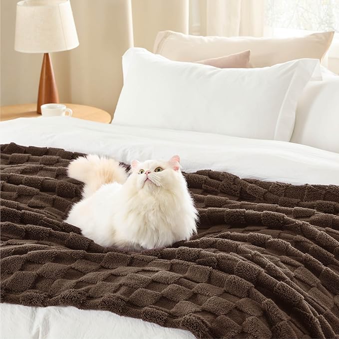 Bedsure GentleSoft Fall Throw Blanket for Couch Brown - Checkered Fleece Blankets Gifts for Women Men Girls, Cute Soft Cozy Throw for Bedroom Home Decor Gifts, 50x60 Inches