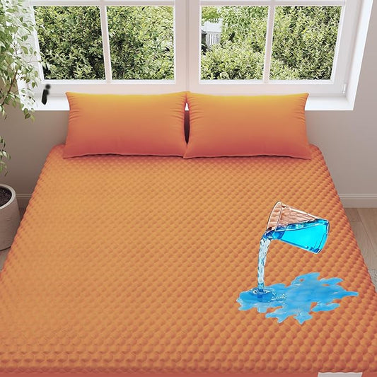 OhGeni 100% Waterproof Mattress Protector,Queen Size Mattress Soft Pad,Hair & Bedwetting Resistant,Cooling Breathable Fitted Sheets,Washable Bed Cover,Non-Slip Deep Pocket,Noiseless for Bedroom,Orange