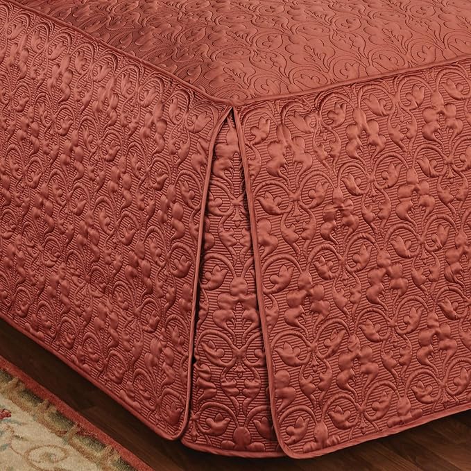 Cambridge Classic Luxury Bedding | Warm Cinnabar Solid Color Polyester Satin | Elaborate Damask Quilting | 6 Pc Bed Set Includes Oversized Full Bedspread, 2 Standard Shams, and 3 Decorative Pillows