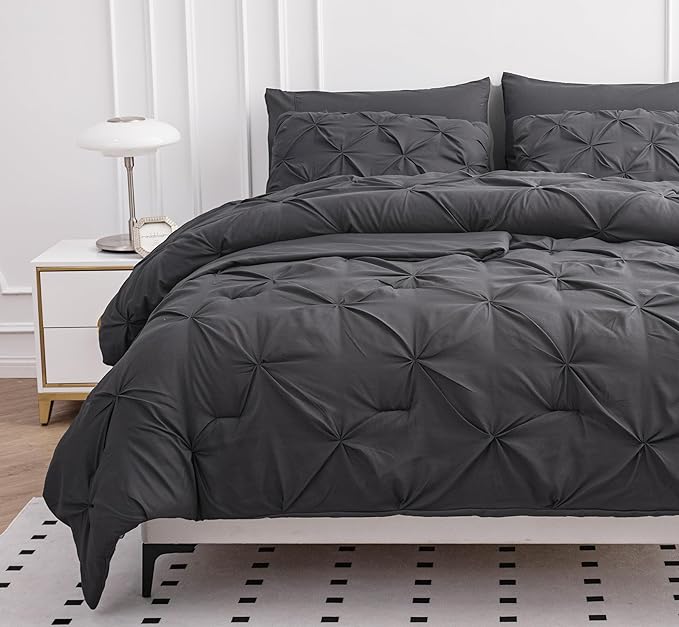 LANE LINEN Queen Comforter Set - 7 Pc Bed in a Bag, Ultra Smooth Microfiber All Season - Queen Comforter Set with Sheets, Pillowcases & Shams - Very Soft Bedding for Daily Sleep - Grey | Extra puffy feel, Very soft feel, Light all season, Easy care dai...