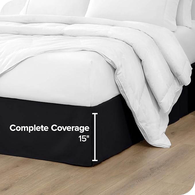 Bare Home Twin XL Bed Skirt - 15-Inch Tailored Drop Easy Fit - Bed Skirt for Twin Extra Long Beds - Center & Corner Pleats (Twin XL, Black)