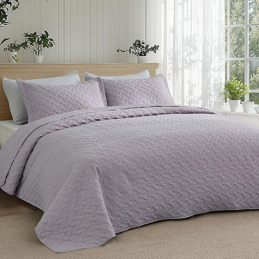 Bedsure Quilts Twin Size - Lightweight Bedspreads Twin Size with Basket Weave Pattern, Soft Quilt Bedding, Purple Comforter Coverlet for All Seasons (68" x 86")