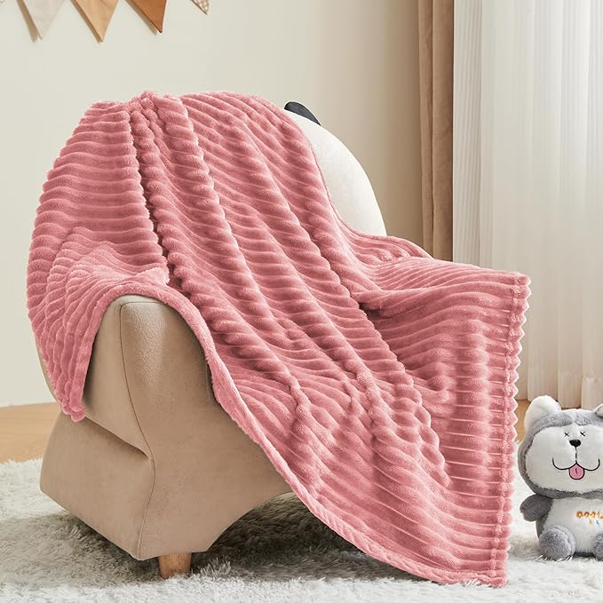 BEDELITE Baby Blankets for Boys Girls 30"x 40" - 3D Ribbed Jacquard Cute Fuzzy Fleece Blanket, Warm and Breathable Soft Cozy Infant Toddler Blanket for Newborn All Seasons Suitable, Pink