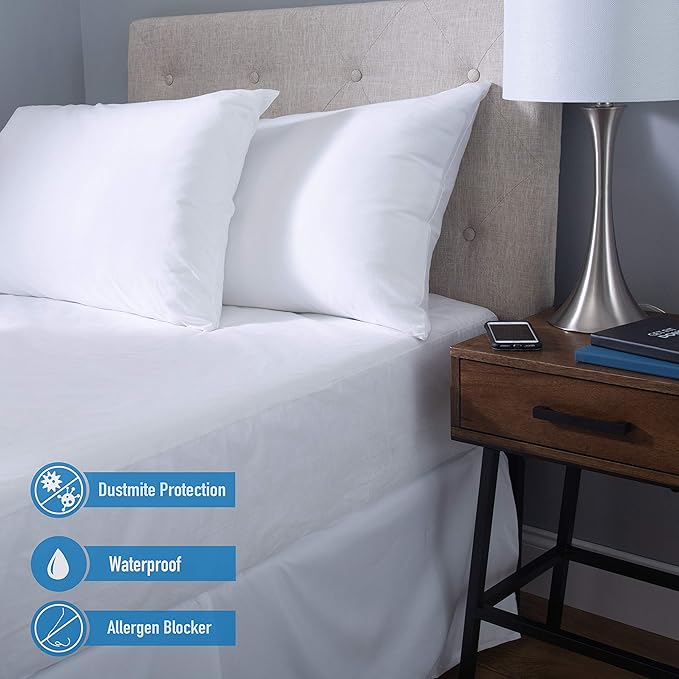 Home Details Twin XL Deluxe Protector with Full Zippered Encasement, Waterproof, Fits Dorm Mattresses, White, 25084-XL