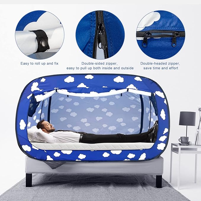 Bed Tent Twin Bed Canopy Tents Portable Dream Tent for Adult Indoor Sleeping Tents with 2 Doors Breathable Private Space, Cloud