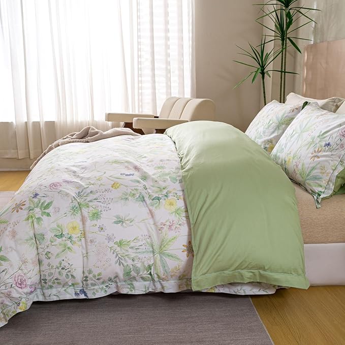 OAITE Duvet Cover Set Twin Size Floral Pattern Ultra Soft 100% Cotton Duvet Cover Sets 3-PC, Breathable Duvet Cover with Zipper Closure & Corner Ties(2 Pillow Shams,1 Duvet Cover)