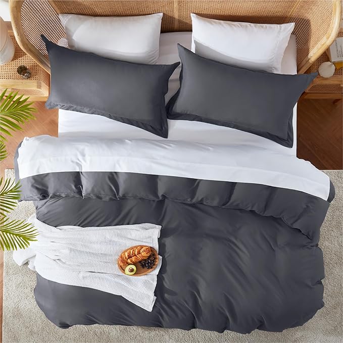 Nestl King Duvet Cover Set with Comforter Insert - Dark Grey 4 Piece 104x90 Duvet Cover & 2 Pillow Shams with White Quilted Down Alternative Comforter, Ultra Soft, All Season