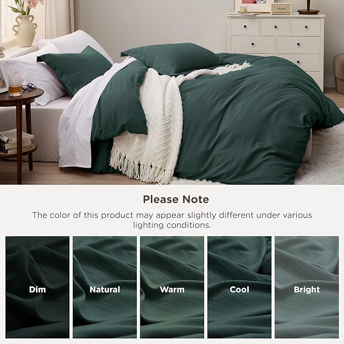 Bedsure Forest Green Duvet Cover Queen Size - 3 Pieces Prewashed Cotton-Like Extra Soft Bedding Set, Includes 1 Duvet Cover 90x90 Inches with Zipper Closure & 2 Pillow Shams, Comforter Not Included