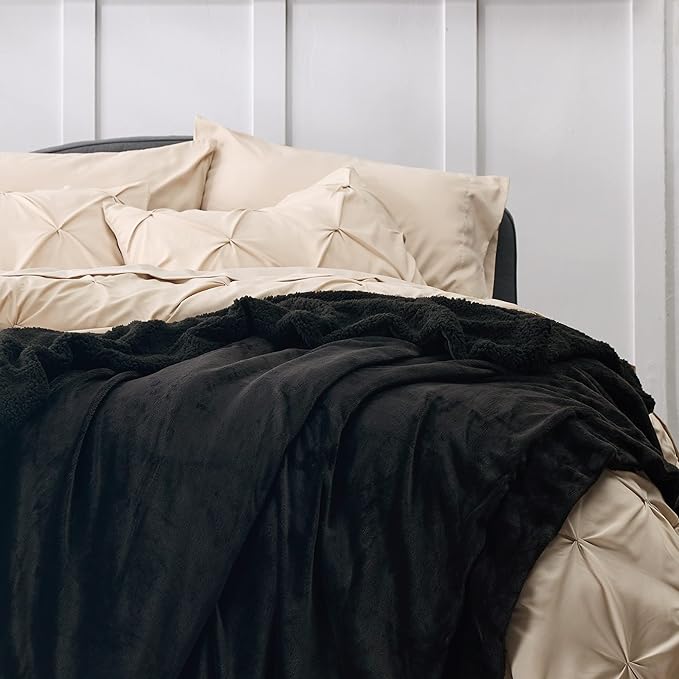 Bedsure GentleSoft Sherpa Fleece Twin Size Blanket for Couch, Non-Heated, Thick and Warm Throw for Women and Men, Soft Fuzzy Plush Twin Blanket for Winter, Black, 60x80 Inches