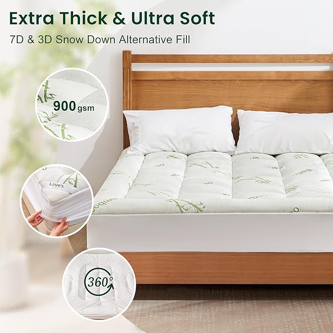 Love's cabin Twin Mattress Topper Viscose Derived from Bamboo, Thick Pillow Top Mattress Pad with Stretchable Pockets for 8"-20" Mattress, Breathable Cooling Mattress Topper for Hot Sleepers, Green