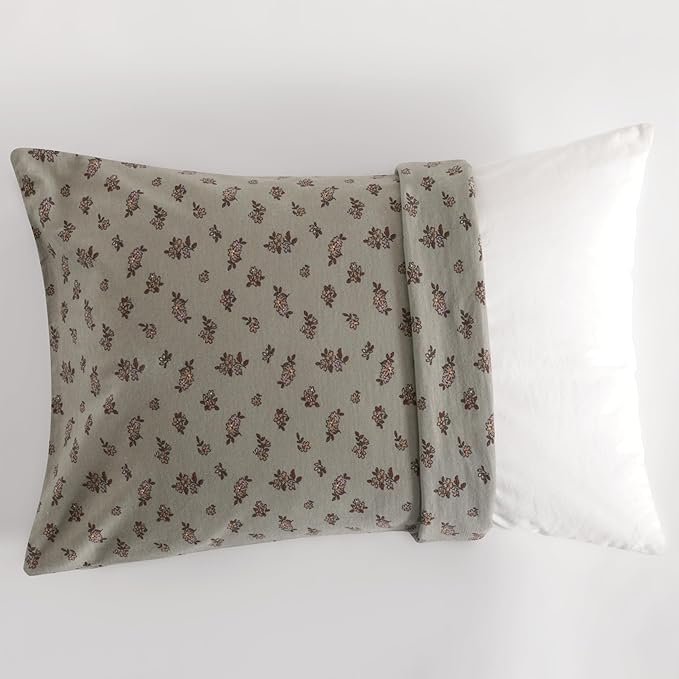 NTBAY 2 Pack 100% Natural Jersey Cotton Toddler Pillowcases, Super Soft and Breathable Travel Pillow Cases with Envelope Closure for Nursery, 13x18 Inches, Grey Floral