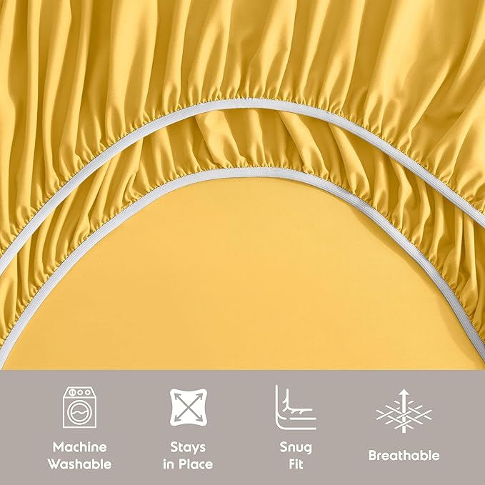 Nestl Split King Sheet Set - 1800 Ultra-Soft Microfiber Bed Sheets - Double Brushed - Deep Pockets - Easy Fit - 5 Piece Set - Bed Sheets & Pillowcases (Split King Size, Yellow)