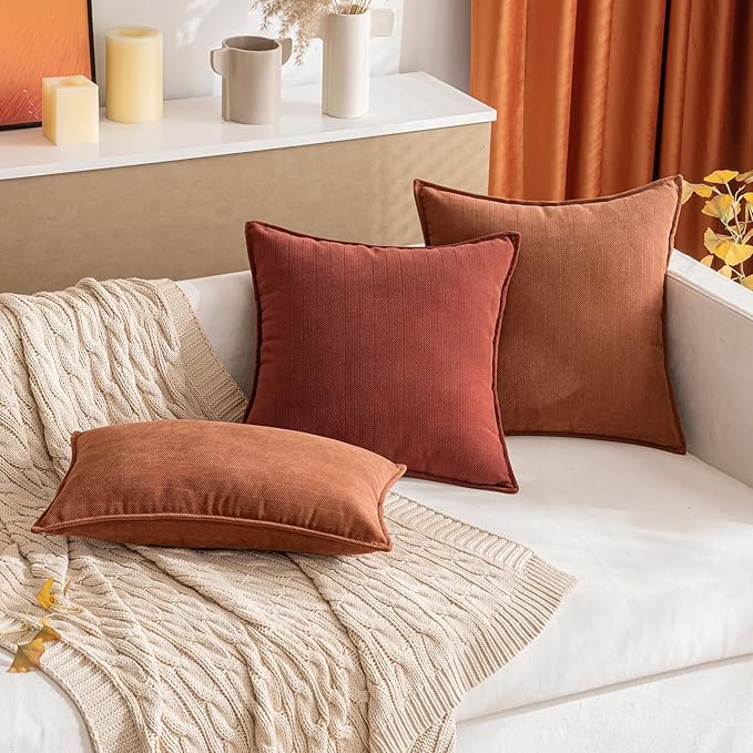 MIULEE Pack of 2 Rust Decorative Pillow Covers 20x20 Inch Soft Chenille Luxurious Couch Throw Pillows Farmhouse Cushion Covers with Elegant Design for Sofa Bedroom Living Room Home Decor