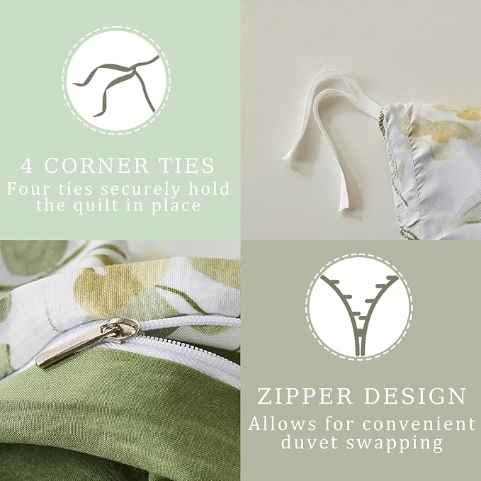 Botanical Floral Duvet Cover Set Full Size Farmhouse Bedding Set Microfiber Soft Lightweight Reversible Comforter Cover Alternative Down Durable Bedrooms Modern Country Home Bedding Décor