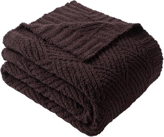 Battilo Brown Diamond Knit Throw Blanket for Couch and Bed, Soft Textured Chenille Blanket, Cozy Lightweight Decorative Blanket for Sofa, 50"x60"