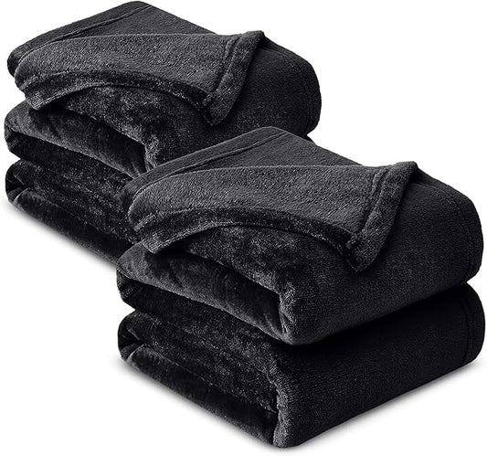 MOONLIGHT20015 Fleece Blankets Queen Size 90x90 Inches- 2 Pack - Super Soft Fluffy Throw Blanket for Sofa and Bed - Warm and Cozy Lightweight 400 GSM Microfiber Bed Throws Blankets (Queen, Black)