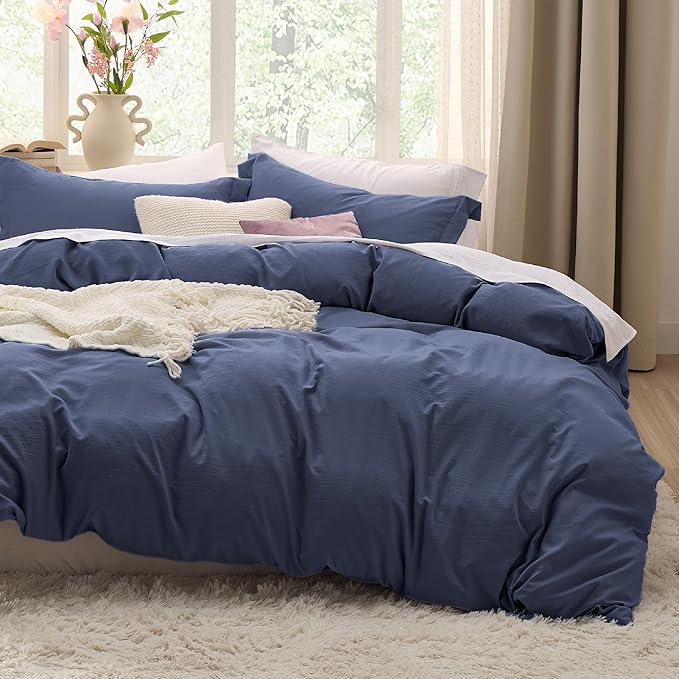 Bedsure Navy Oversized King Duvet Cover - 3 Pieces Prewashed Cotton-Like Polyester Extra Soft Bedding Set, Includes 1 Duvet Cover 120x98 Inches with Zipper Closure & 2 Pillow Shams, No Comforter