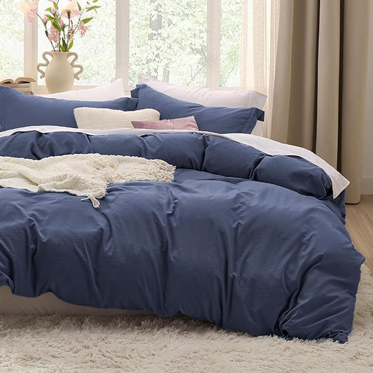 Bedsure Navy Oversized King Duvet Cover - 3 Pieces Prewashed Cotton-Like Polyester Extra Soft Bedding Set, Includes 1 Duvet Cover 120x98 Inches with Zipper Closure & 2 Pillow Shams, No Comforter