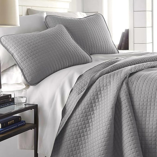 Southshore Fine Living, Inc. Summer Bedspreads Queen Size Quilts with Shams, Lightweight Full Bedding Set, Pet Hair Resistant Quilt Coverlet Queen Size/Full Bedspread with 2 Pillow Shams, Steel Grey