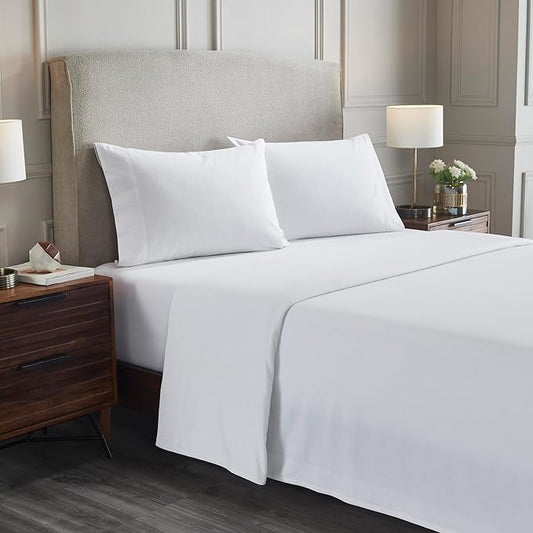 Superior Flannel Cotton Bed Sheet Set, Includes Flat Sheet, Fitted Sheet, Two Pillowcases (Twin Sizes Include One Pillowcase), Breathable, Modern Solid Classic - Split Top King, White