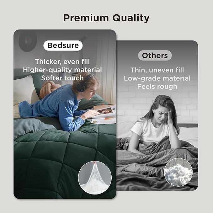 Bedsure Full Comforter Set Emerald Green - 7 Pieces Reversible Bedding, Full Size Bed Set for All Seasons, Bed in a Bag with Down Alternative Comforter, Sheets, Pillowcases & Shams