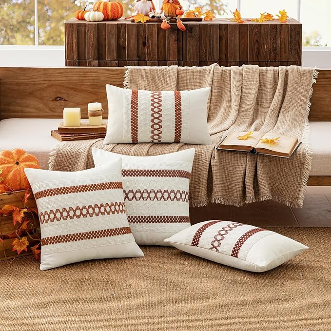 MIULEE Set of 2 Burnt Orange Decorative Pillow Covers 20x20 Inch Farmhouse Rustic Boho Couch Throw Pillows Modern Cotton Cushion Covers Retro Cute Macrame Woven Home Decor for Bed Sofa Chair