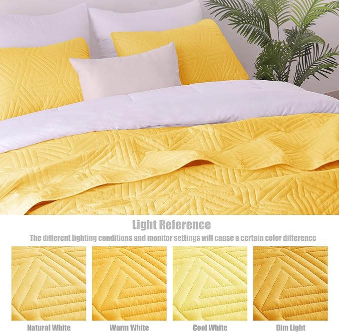 Whale Flotilla Soft California King Size Quilt Set for All Seasons, 3-Piece Ultrasonic Bedding Set, Lightweight Reversible Bedspread, Coverlet, Bed Cover with 2 Pillow Shams, Yellow