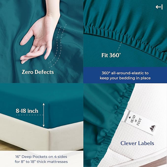 Mayfair Linen 100% Organic Cotton Sheets Full Size - 4 PC Organic Cotton Full Size Percale Weave Sheet Set, Soft, Cooling, Crisp & Breathable, 16" Deep Pocket Hotel Quality Bedding Set - Teal